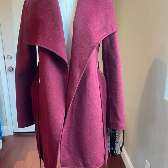 T TAHARI Ella Shawl Collar Wool-Blend Wrap Coat Burgundy Sz XS - Picture 6 of 11